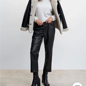 Mango Black Faux Leather Drawstring Trousers